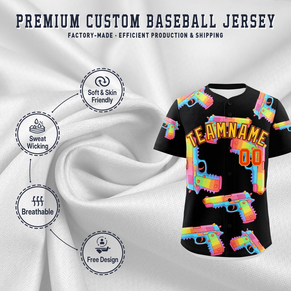 Custom Youth Baseball Jersey Black Yellow Sugar-Coated Firepower Graffiti Pattern Hip-hop