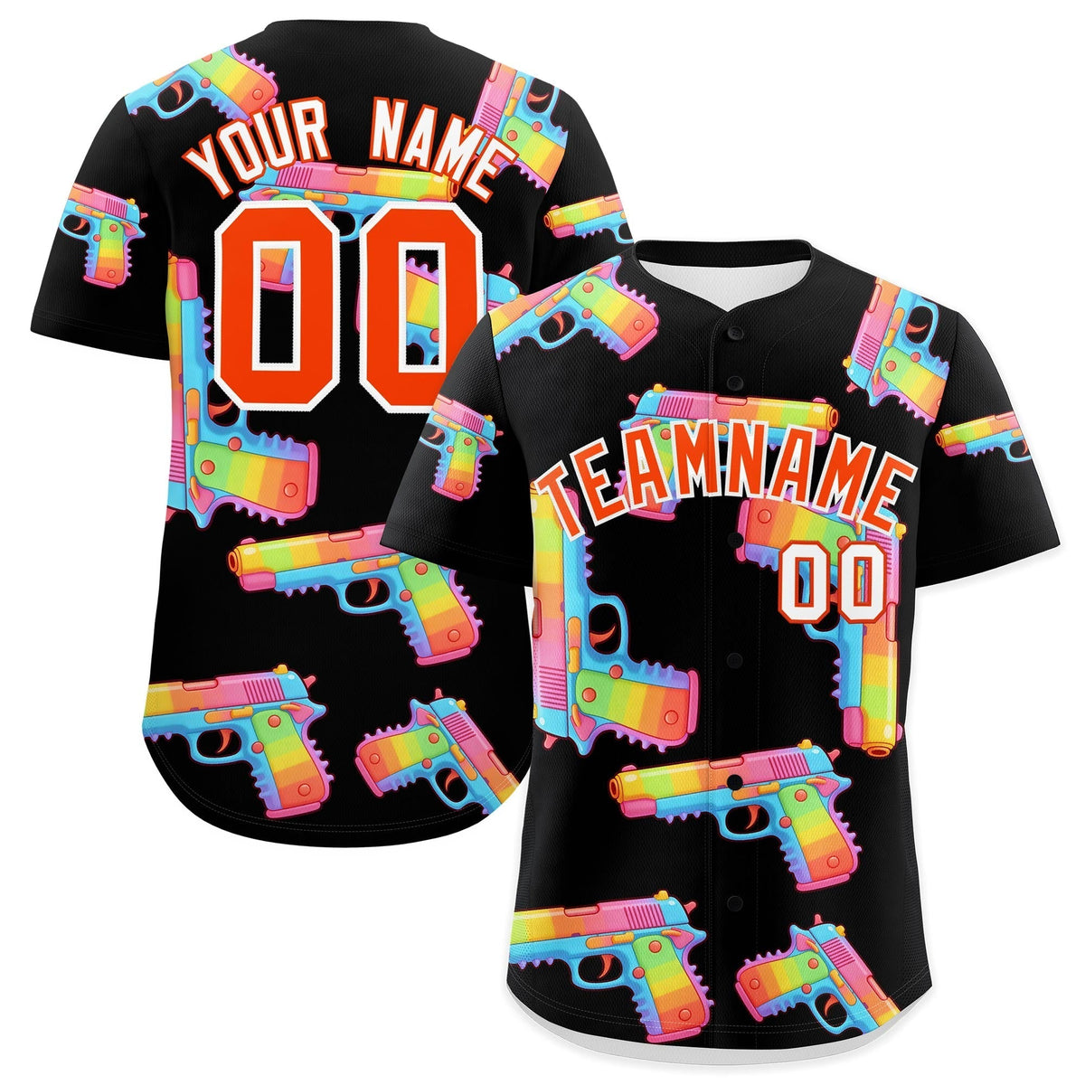 Custom Youth Baseball Jersey Black Orange Sugar-Coated Firepower Graffiti Pattern Urban Fashion
