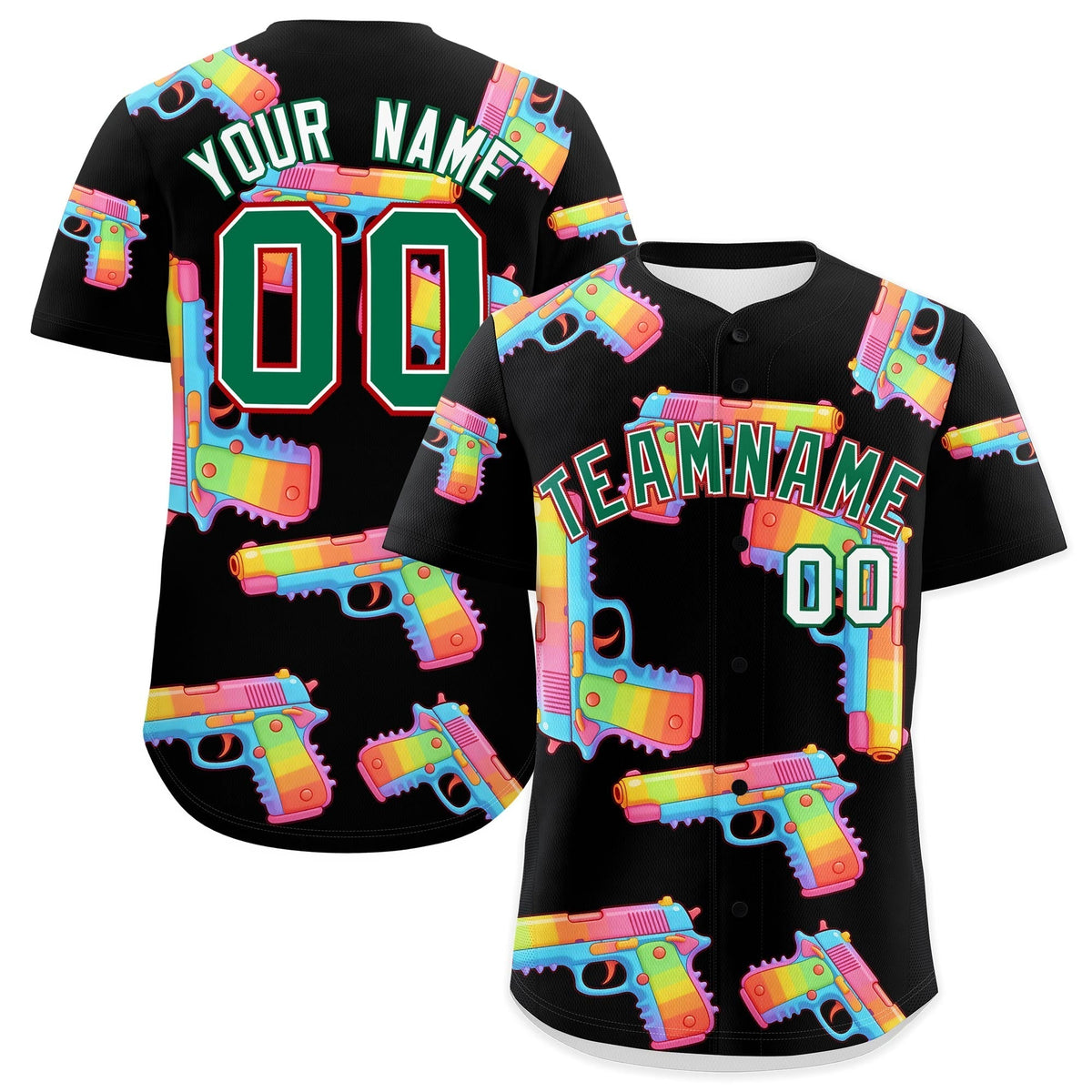 Custom Youth Baseball Jersey Black Kelly Green Sugar-Coated Firepower Graffiti Pattern Urban Fashion
