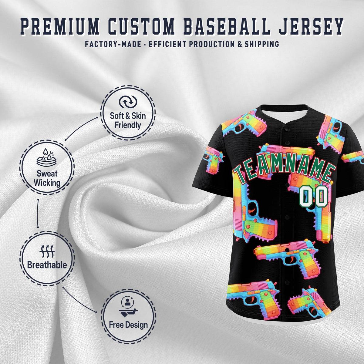 Custom Youth Baseball Jersey Black Kelly Green Sugar-Coated Firepower Graffiti Pattern Urban Fashion