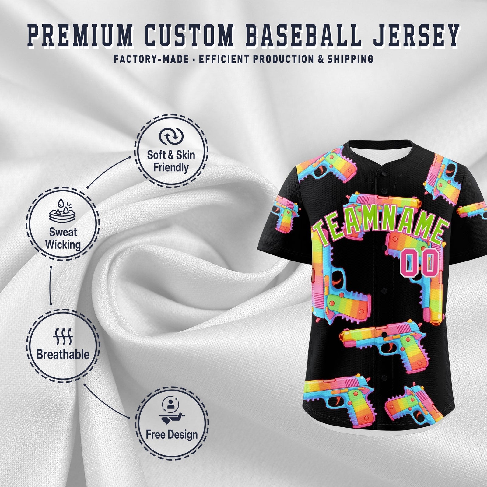 Custom Youth Baseball Jersey Black Neon Green Sugar-Coated Firepower Graffiti Pattern Street Style