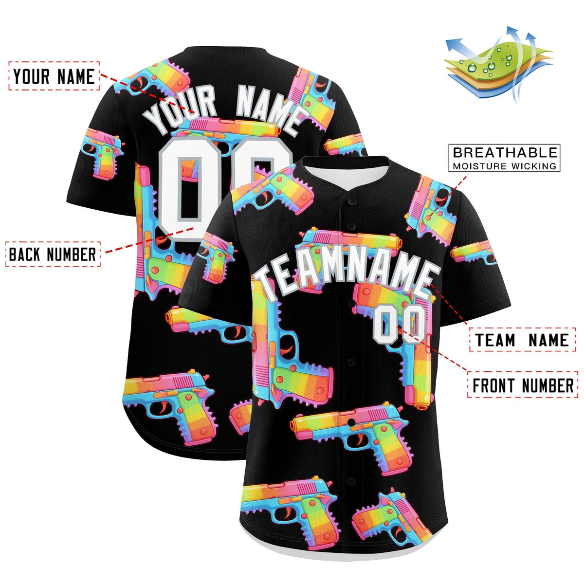 Custom Youth Baseball Jersey Black White Sugar-Coated Firepower Graffiti Pattern Hip-hop