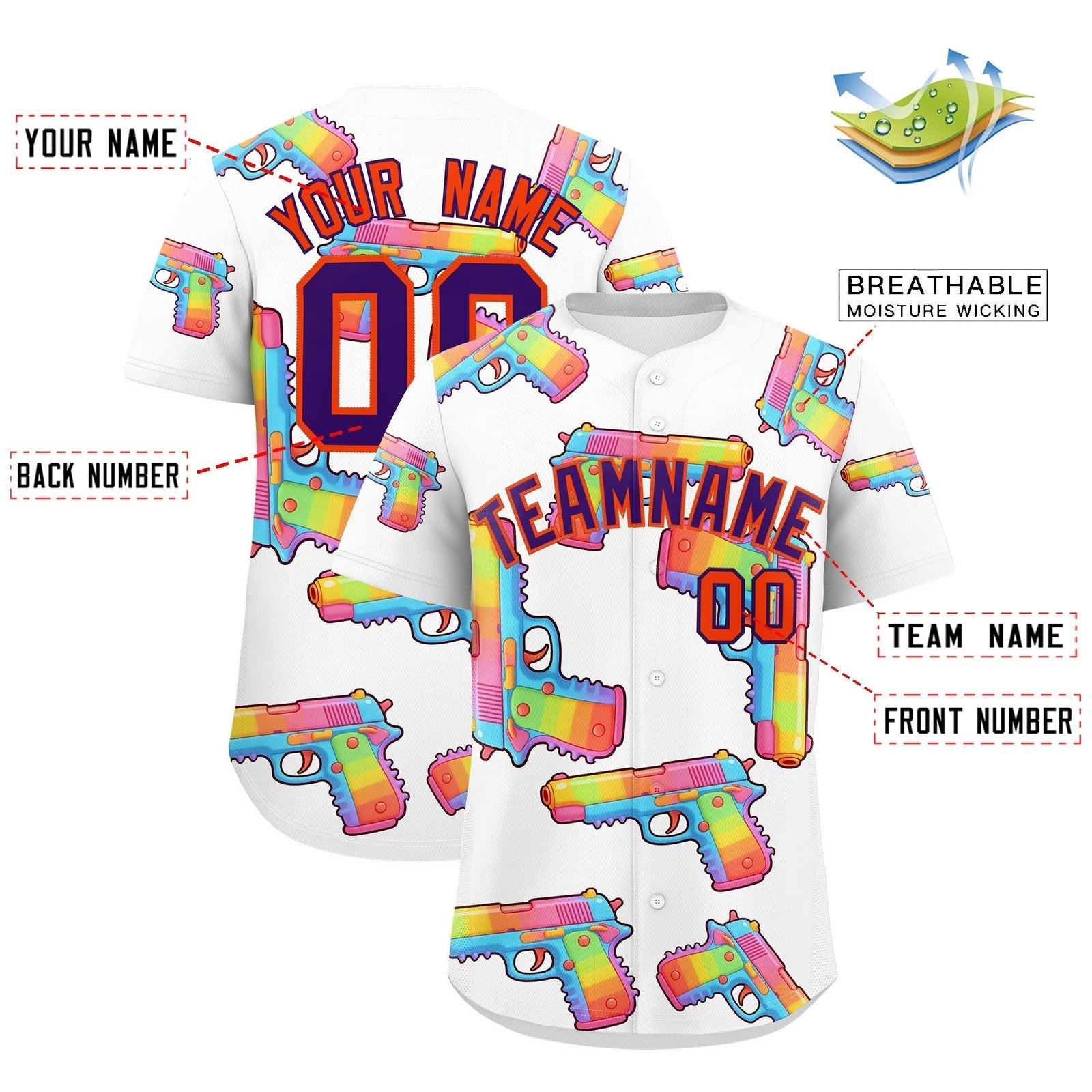 Custom Youth Baseball Jersey White Purple Sugar-Coated Firepower Graffiti Pattern Street Style