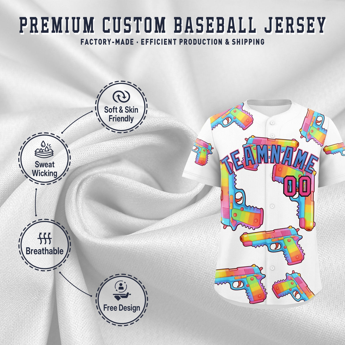 Custom Youth Baseball Jersey White Powder Blue Sugar-Coated Firepower Graffiti Pattern Urban Fashion