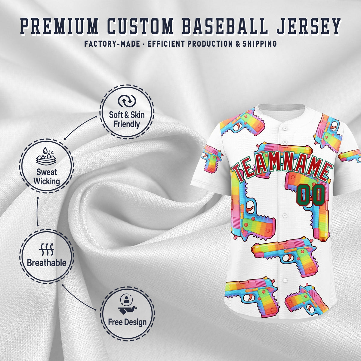 Custom Youth Baseball Jersey White Red Sugar-Coated Firepower Graffiti Pattern Street Style
