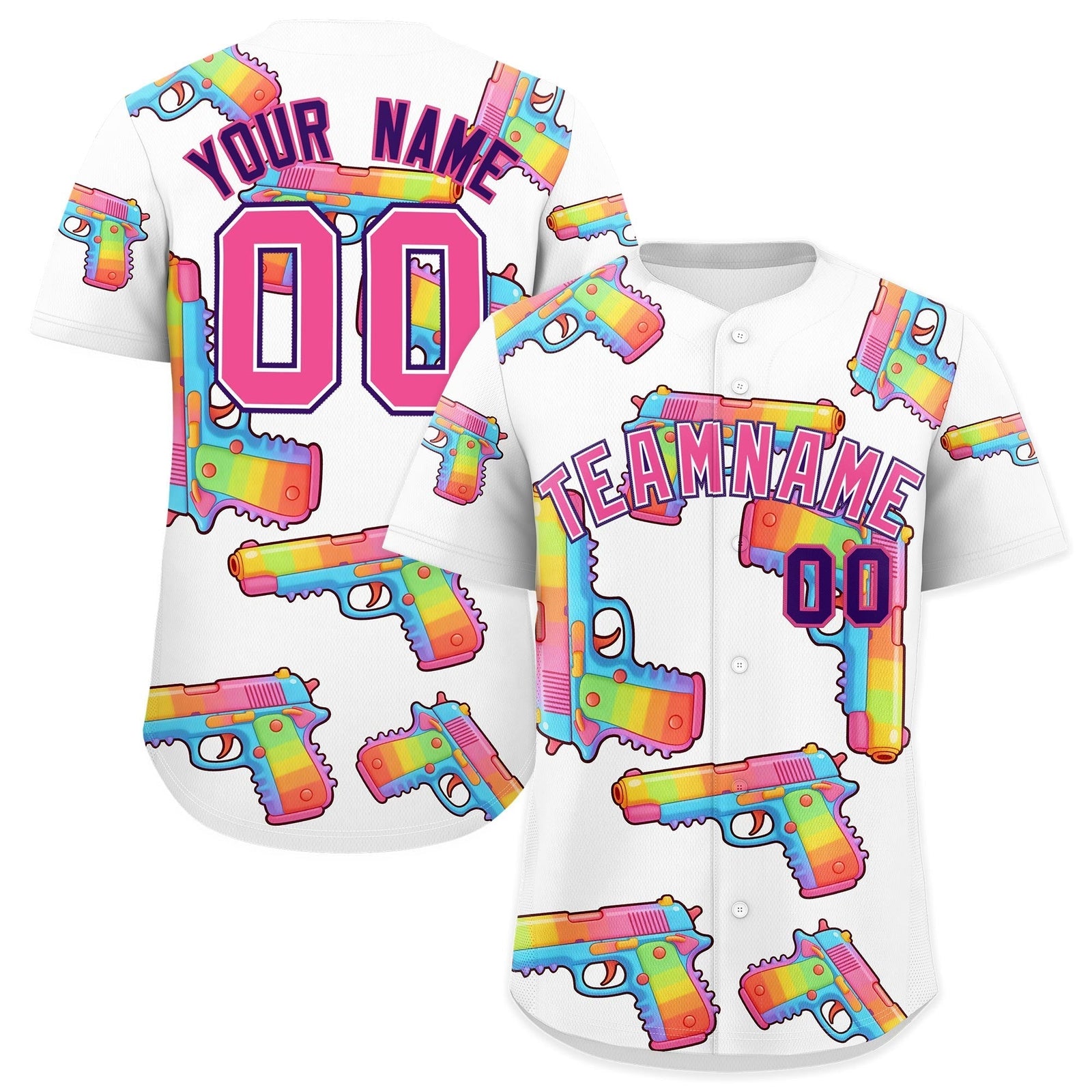 Custom Youth Baseball Jersey White Pink Sugar-Coated Firepower Graffiti Pattern Street Style