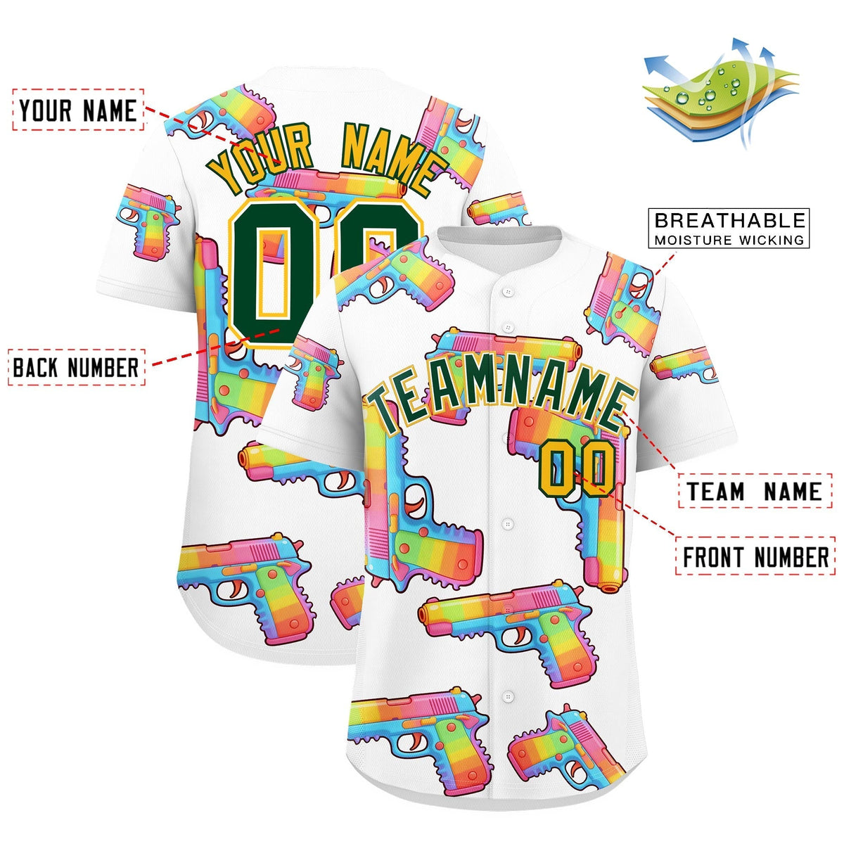 Custom Youth Baseball Jersey White Dark Green Sugar-Coated Firepower Graffiti Pattern Urban Fashion