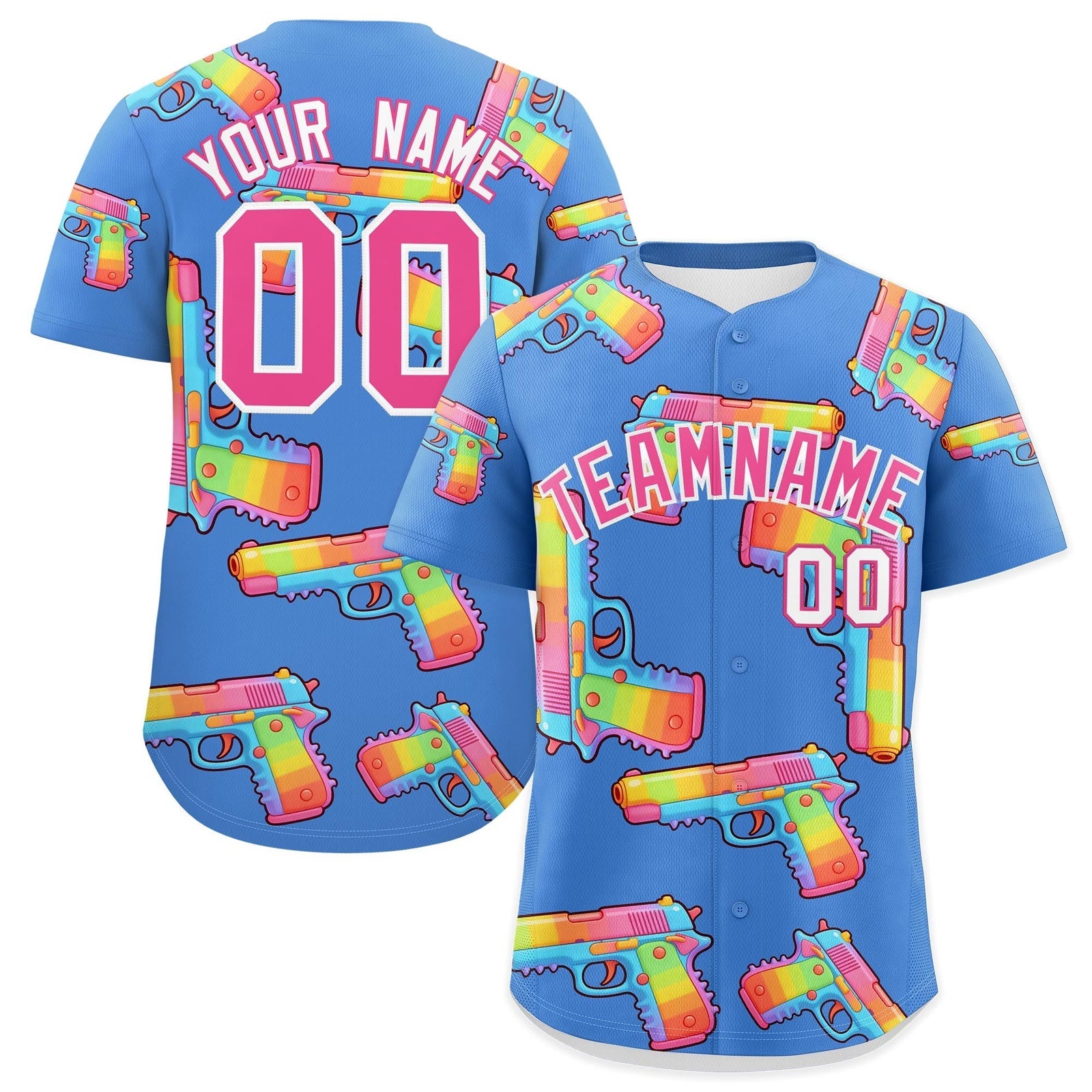 Custom Youth Baseball Jersey Powder Blue Pink Sugar-Coated Firepower Graffiti Pattern Urban Fashion