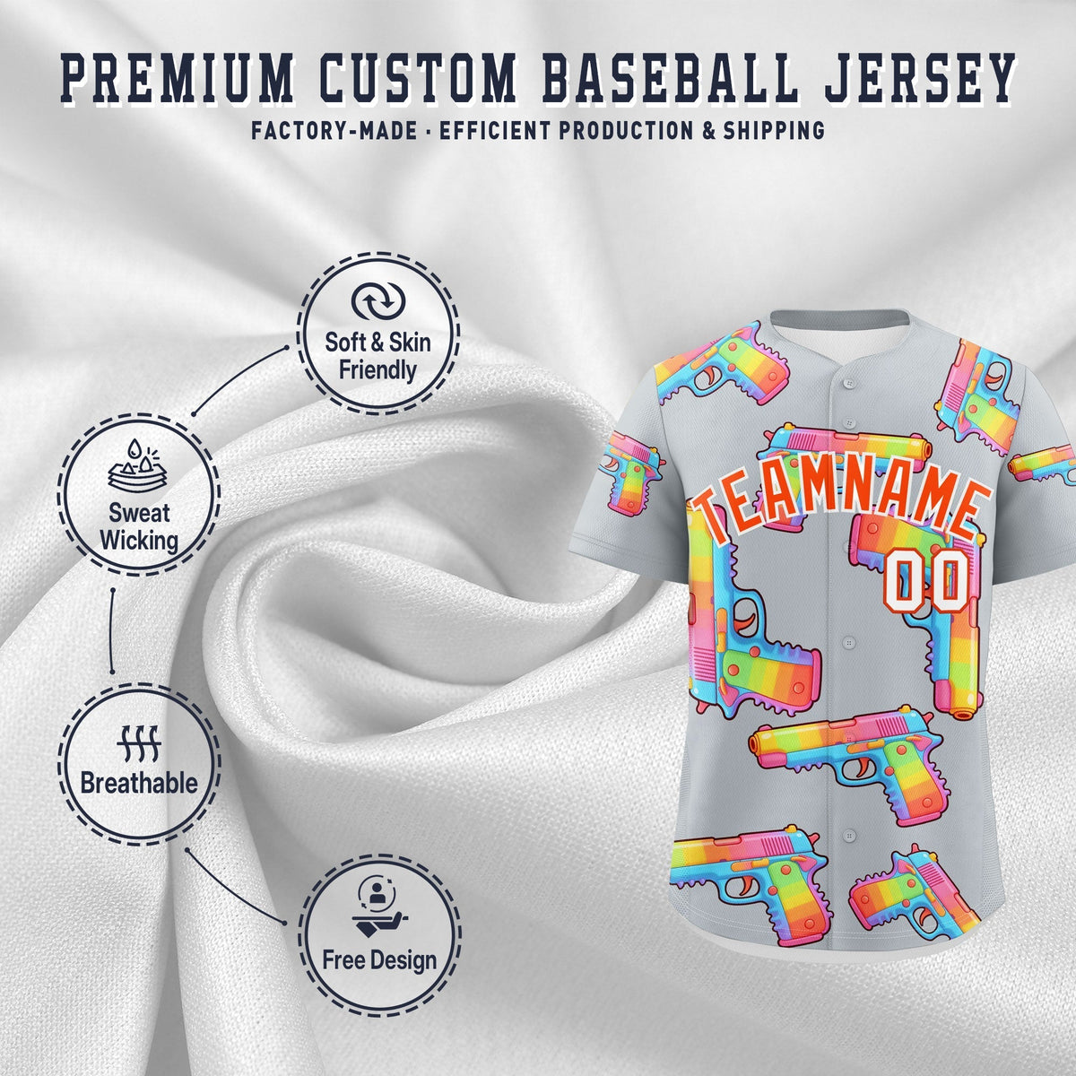 Custom Youth Baseball Jersey Silver Orange Sugar-Coated Firepower Graffiti Pattern Hip-hop