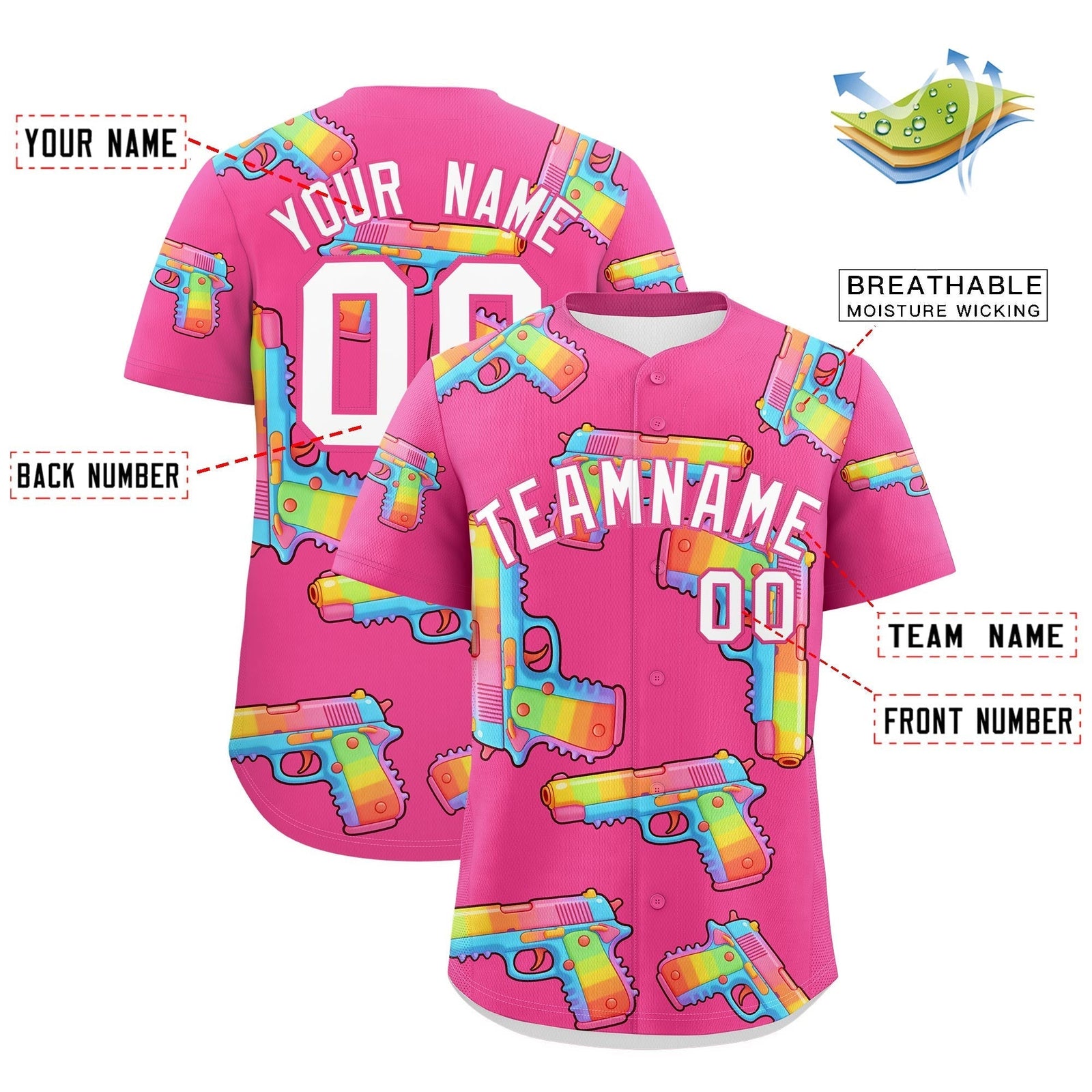 Custom Youth Baseball Jersey Pink White Sugar-Coated Firepower Graffiti Pattern Urban Fashion