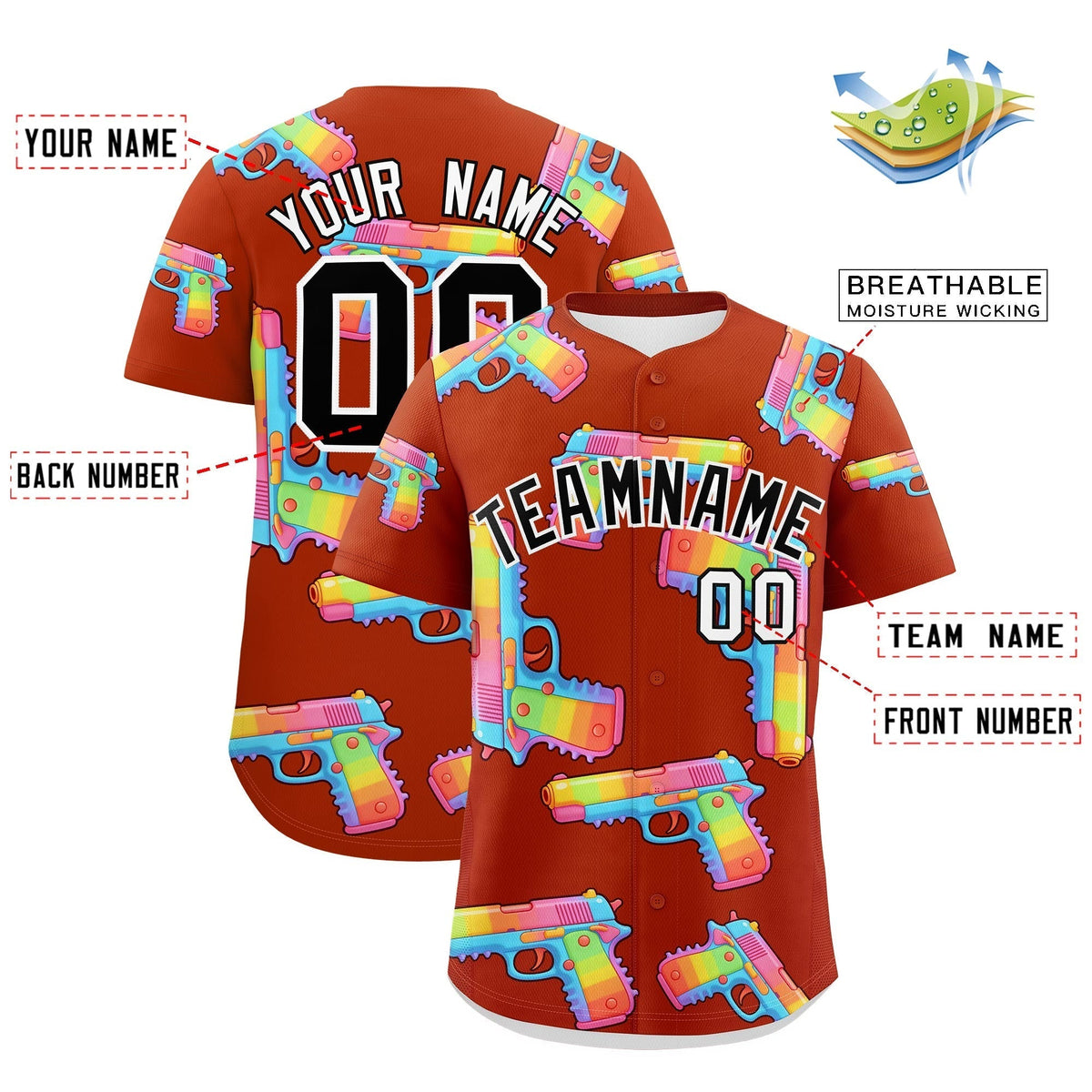 Custom Youth Baseball Jersey Dark Orange Black Sugar-Coated Firepower Graffiti Pattern Hip-hop