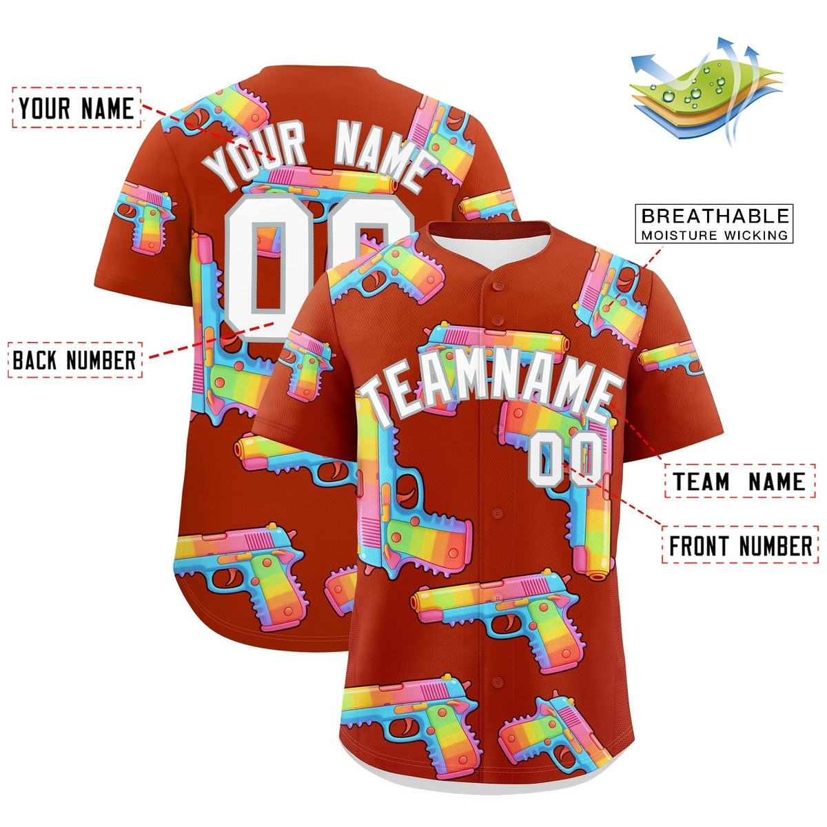 Custom Youth Baseball Jersey Dark Orange White Sugar-Coated Firepower Graffiti Pattern Urban Fashion