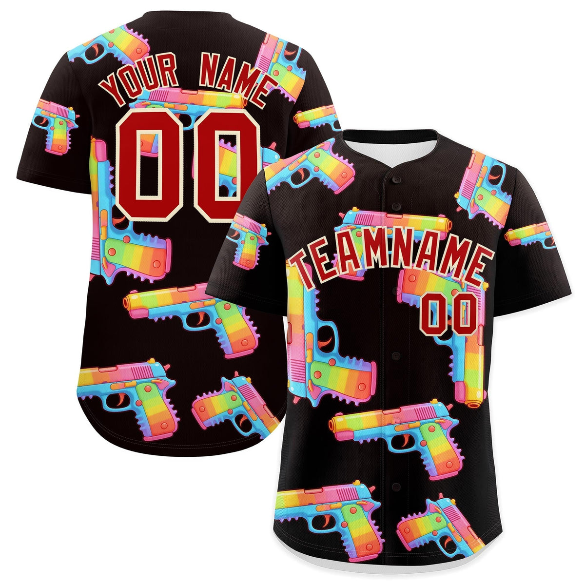 Custom Youth Baseball Jersey Brown Red Sugar-Coated Firepower Graffiti Pattern Urban Fashion