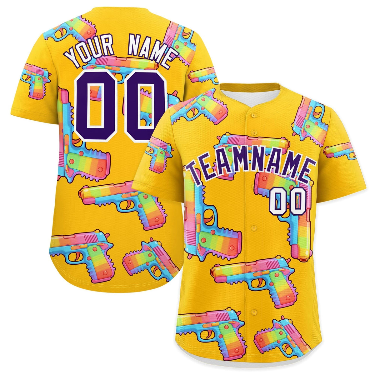 Custom Youth Baseball Jersey Yellow Purple Sugar-Coated Firepower Graffiti Pattern Urban Fashion