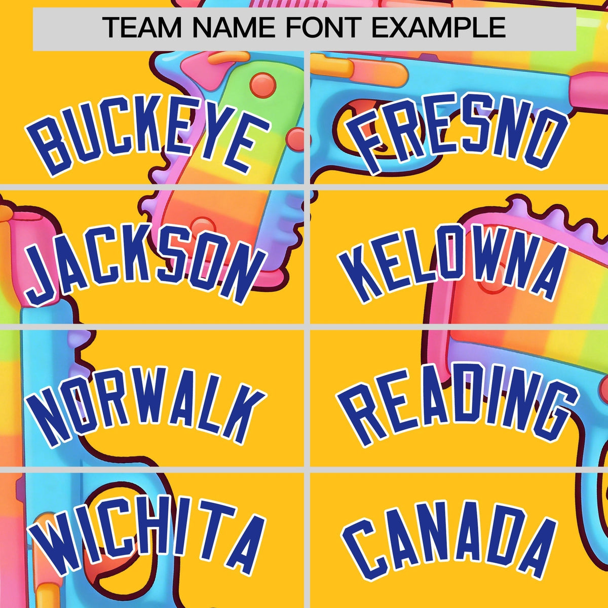Custom Youth Baseball Jersey Yellow Royal Blue Sugar-Coated Firepower Graffiti Pattern Street Style