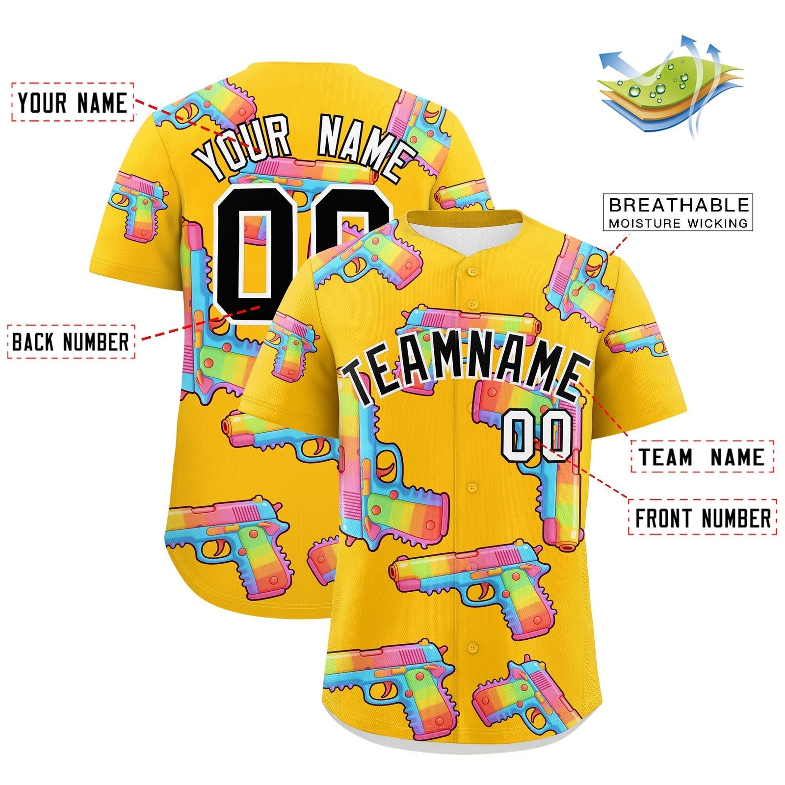 Custom Youth Baseball Jersey Yellow Black Sugar-Coated Firepower Graffiti Pattern Hip-hop