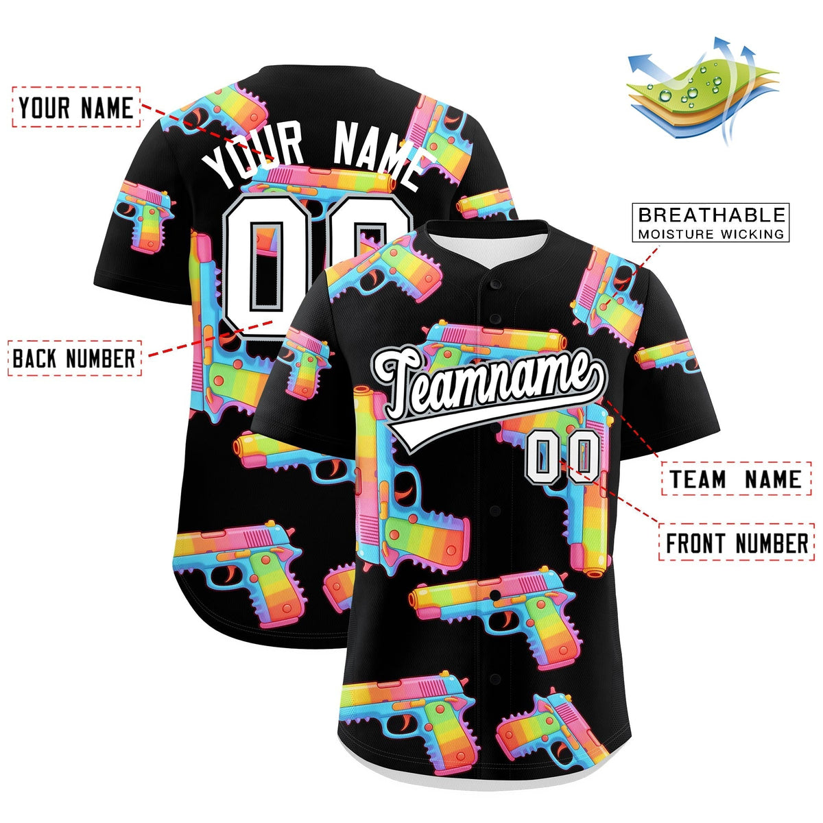 Custom Youth Baseball Jersey Black White Sugar-Coated Firepower Graffiti Pattern Street Style
