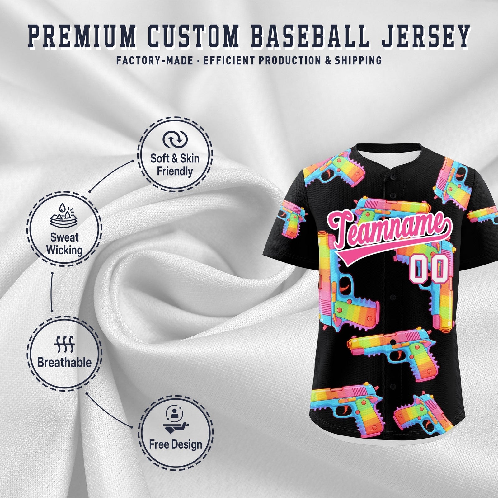 Custom Youth Baseball Jersey Black Pink Sugar-Coated Firepower Graffiti Pattern Hip-hop