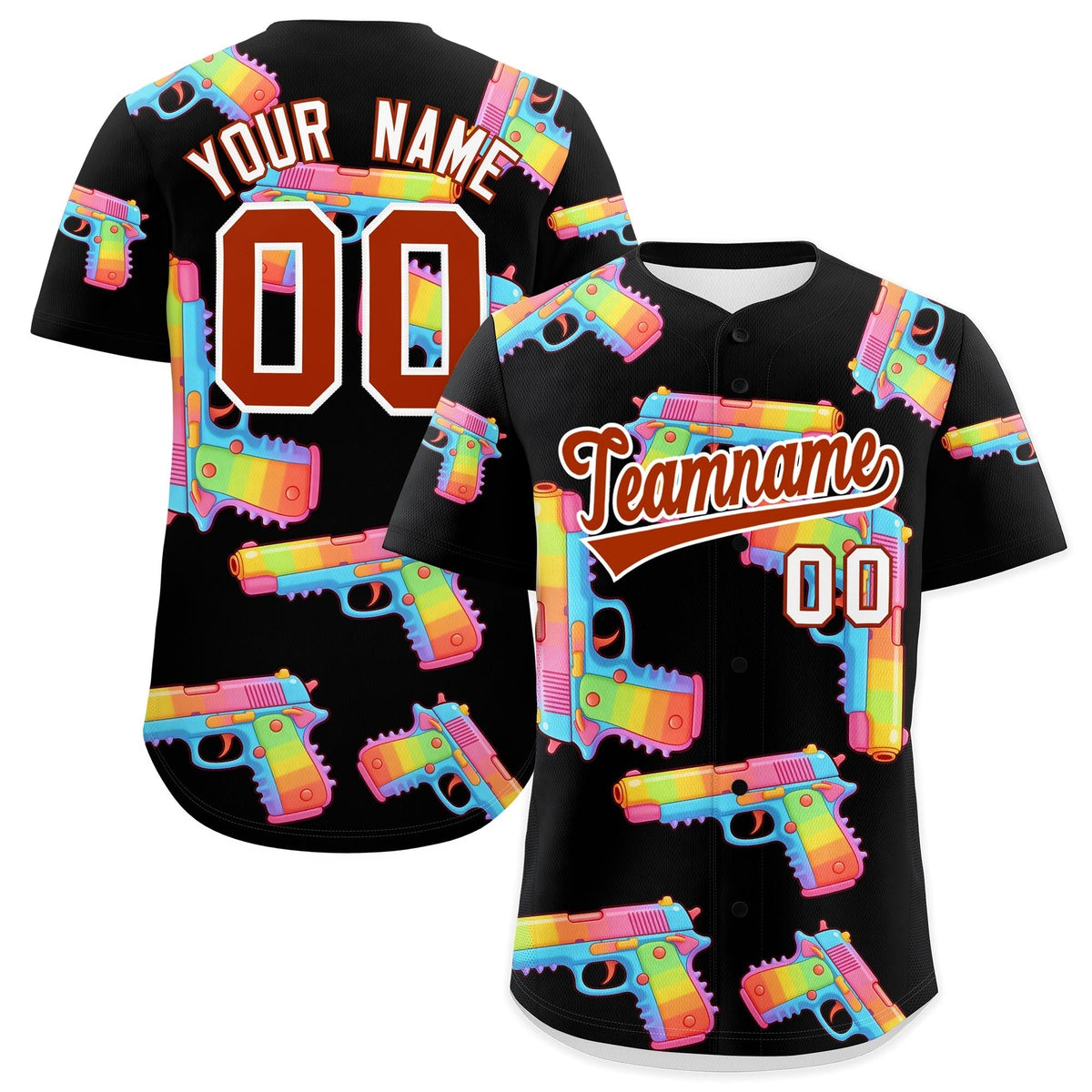 Custom Youth Baseball Jersey Black Dark Orange Sugar-Coated Firepower Graffiti Pattern Urban Fashion