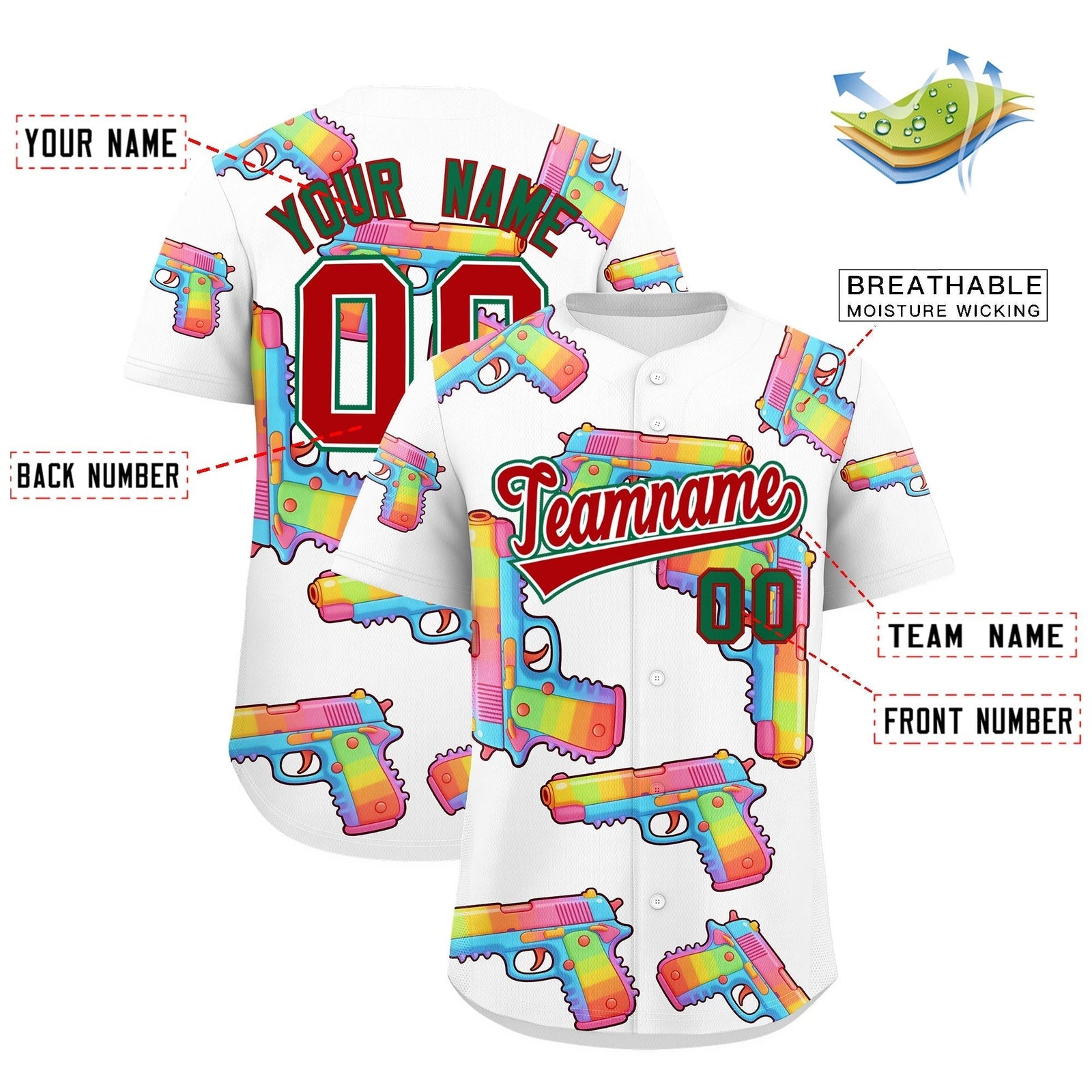 Custom Youth Baseball Jersey White Red Sugar-Coated Firepower Graffiti Pattern Street Style