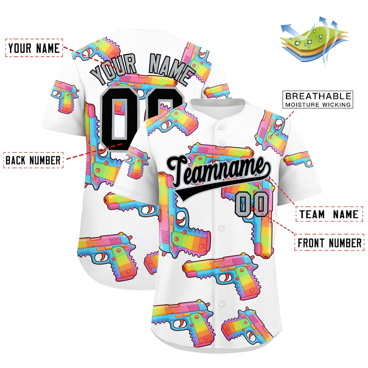 Custom Youth Baseball Jersey White Black Sugar-Coated Firepower Graffiti Pattern Hip-hop