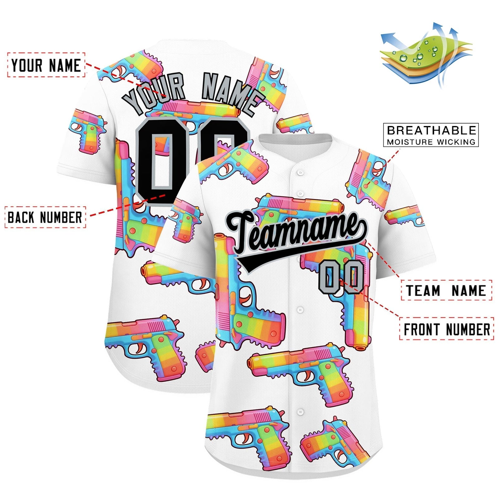 Custom Youth Baseball Jersey White Black Sugar-Coated Firepower Graffiti Pattern Hip-hop