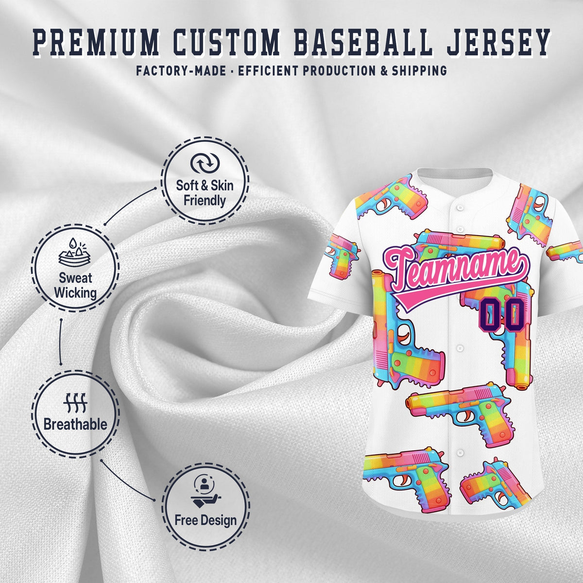 Custom Youth Baseball Jersey White Pink Sugar-Coated Firepower Graffiti Pattern Street Style