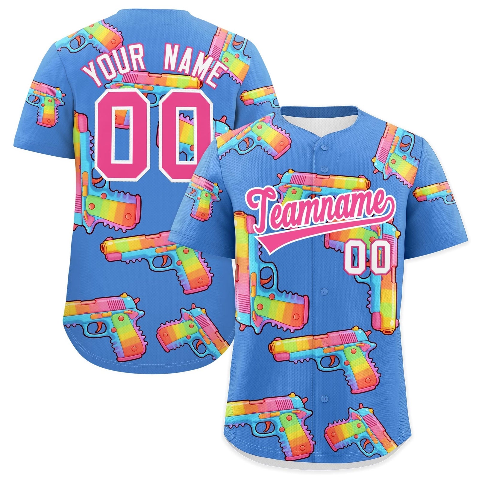 Custom Youth Baseball Jersey Powder Blue Pink Sugar-Coated Firepower Graffiti Pattern Urban Fashion