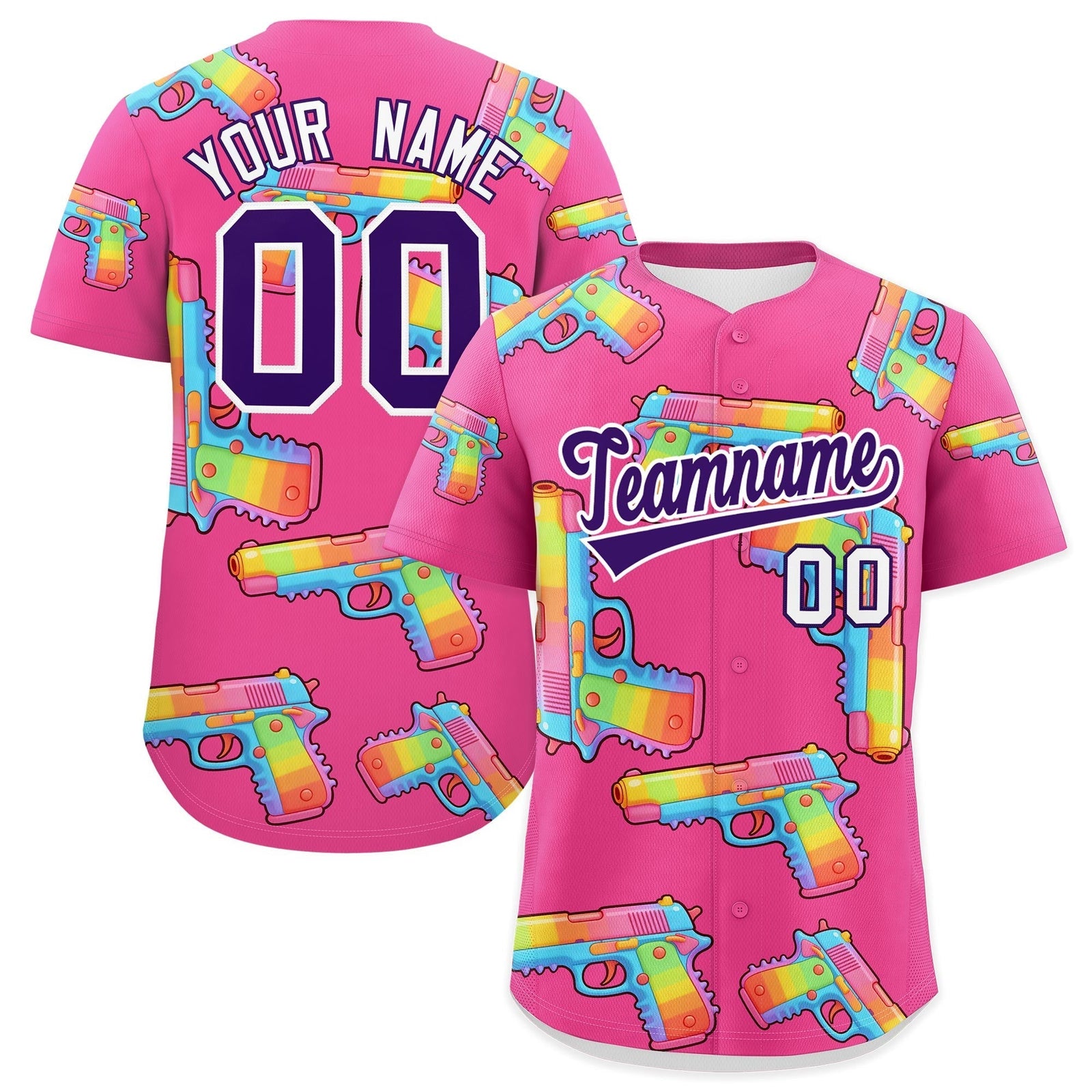 Custom Youth Baseball Jersey Pink Purple Sugar-Coated Firepower Graffiti Pattern Street Style