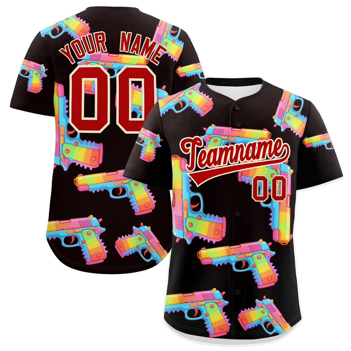 Custom Youth Baseball Jersey Brown Red Sugar-Coated Firepower Graffiti Pattern Urban Fashion