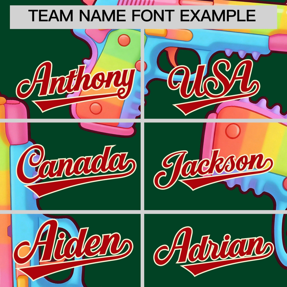 Custom Youth Baseball Jersey Dark Green Red Sugar-Coated Firepower Graffiti Pattern Urban Fashion