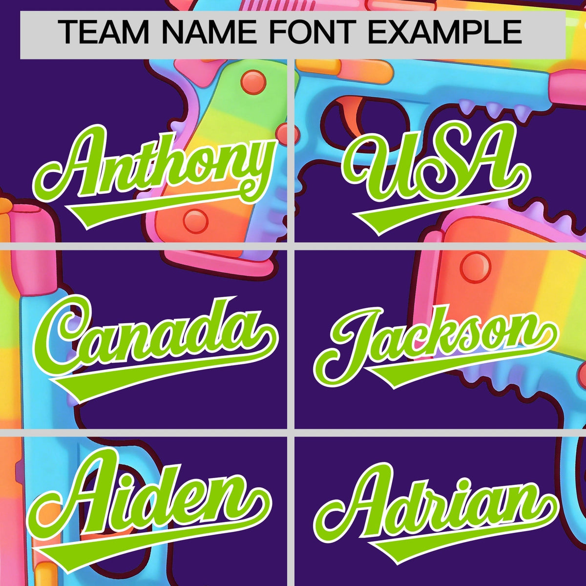 Custom Youth Baseball Jersey Purple Neon Green Sugar-Coated Firepower Graffiti Pattern Urban Fashion
