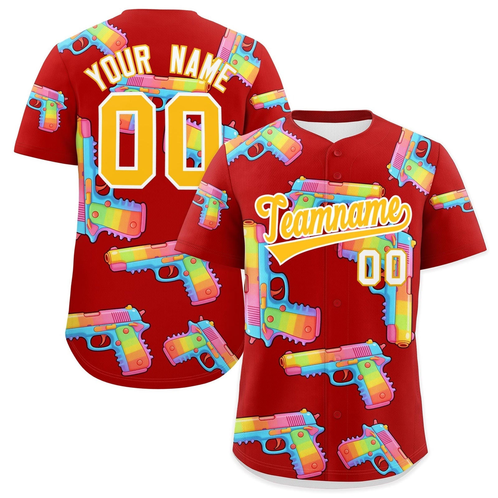 Custom Youth Baseball Jersey Red Yellow Sugar-Coated Firepower Graffiti Pattern Urban Fashion
