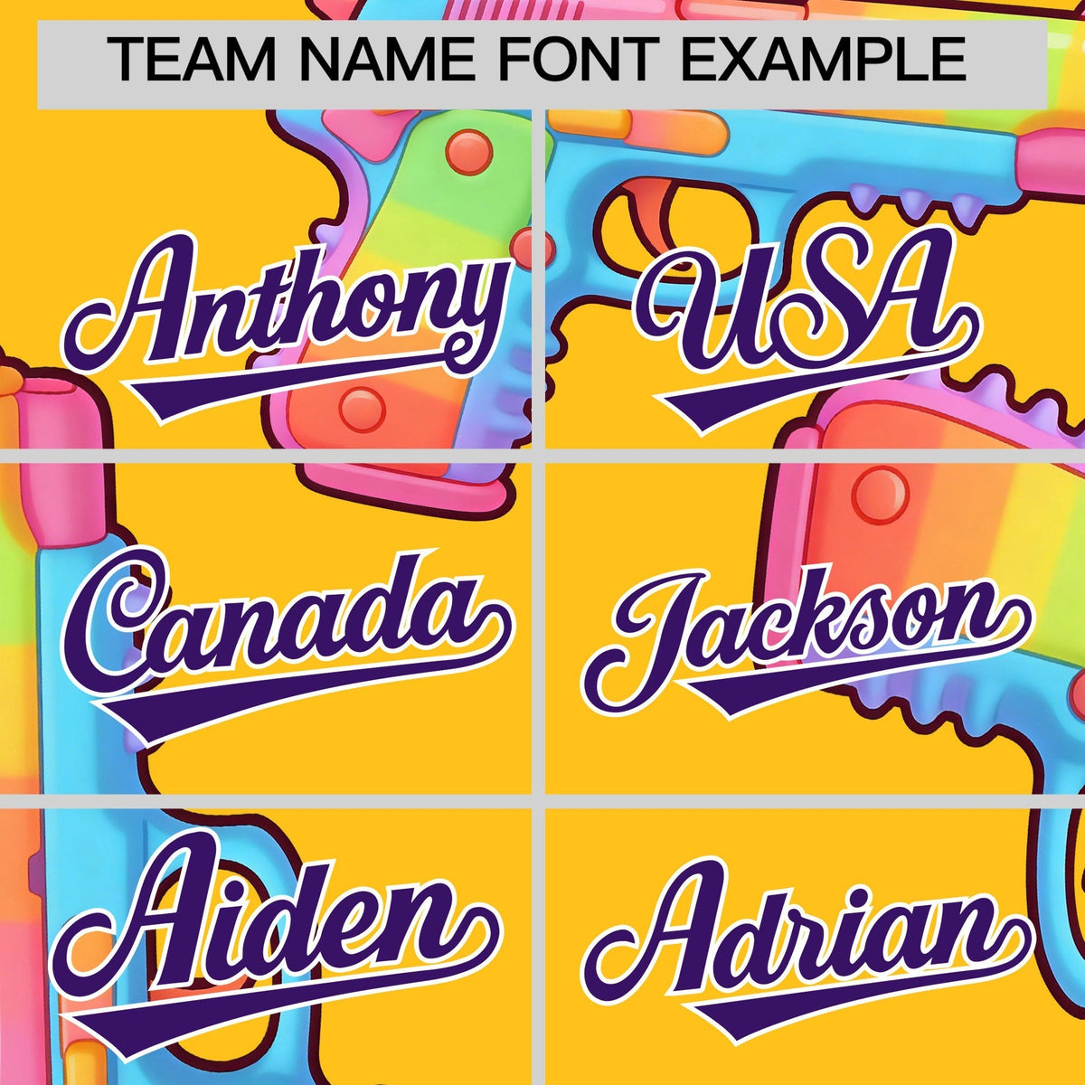 Custom Youth Baseball Jersey Yellow Purple Sugar-Coated Firepower Graffiti Pattern Urban Fashion