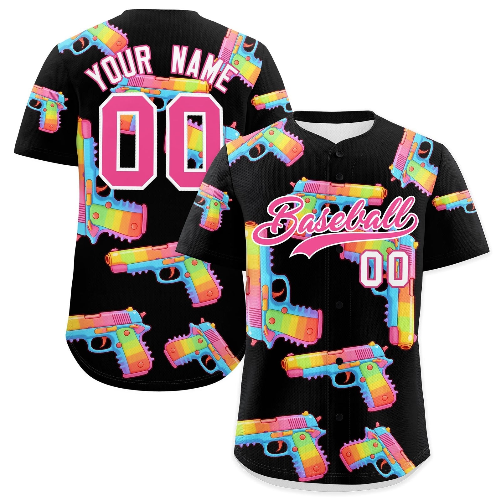 Custom Youth Baseball Jersey Black Pink Sugar-Coated Firepower Graffiti Pattern Hip-hop