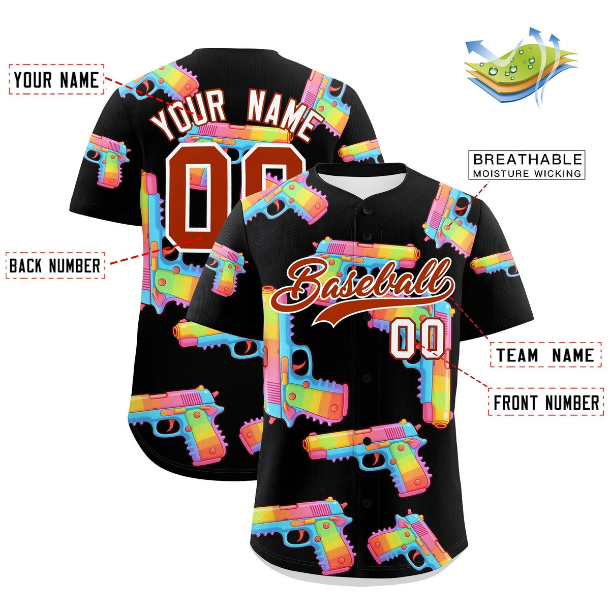 Custom Youth Baseball Jersey Black Dark Orange Sugar-Coated Firepower Graffiti Pattern Urban Fashion