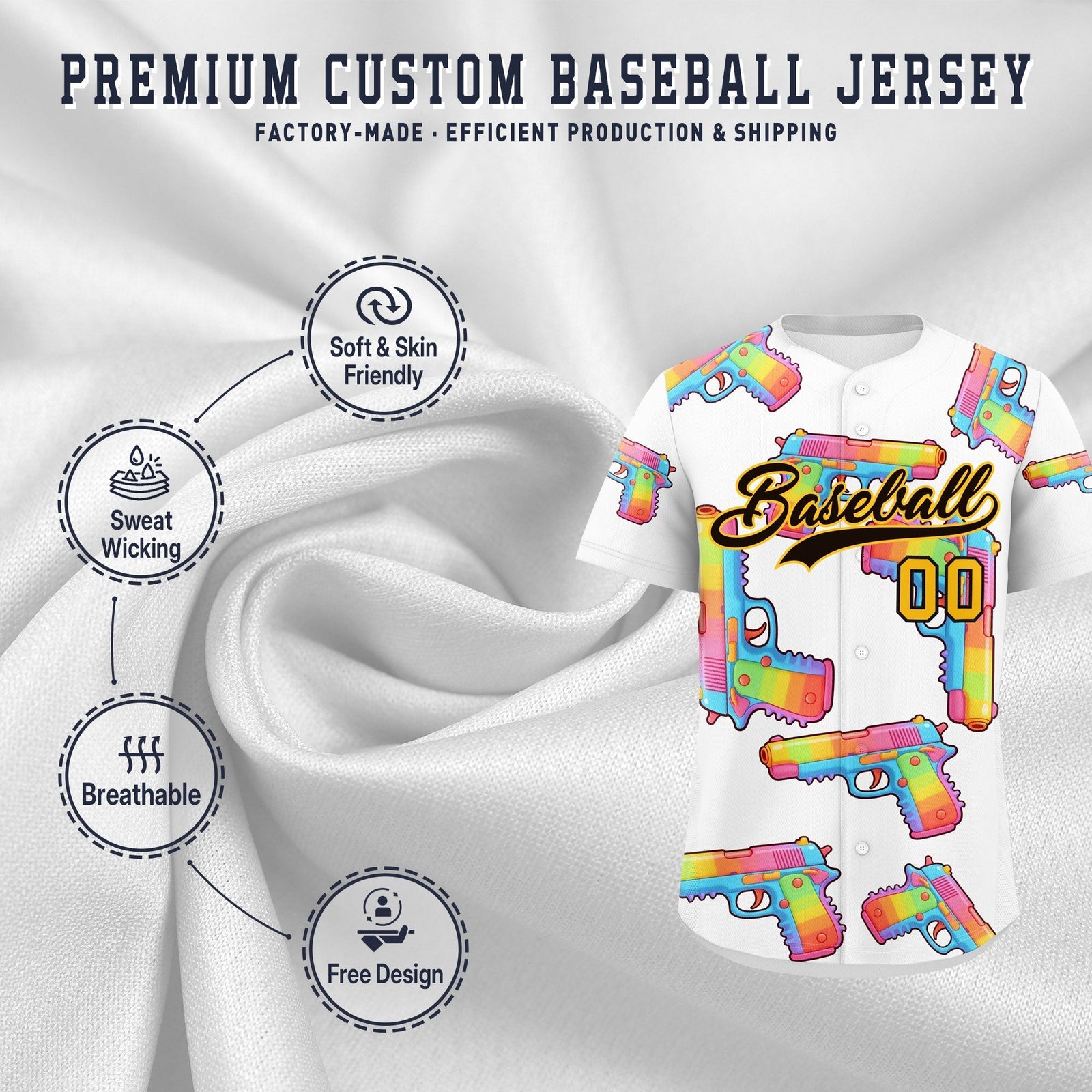 Custom Youth Baseball Jersey White Black Sugar-Coated Firepower Graffiti Pattern Hip-hop