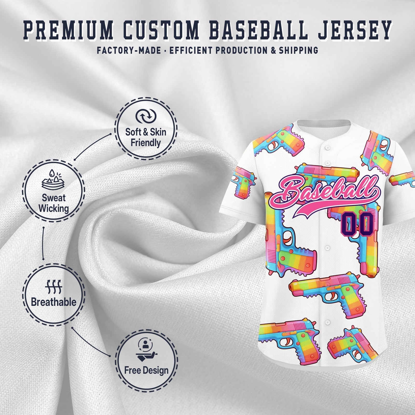 Custom Youth Baseball Jersey White Pink Sugar-Coated Firepower Graffiti Pattern Street Style