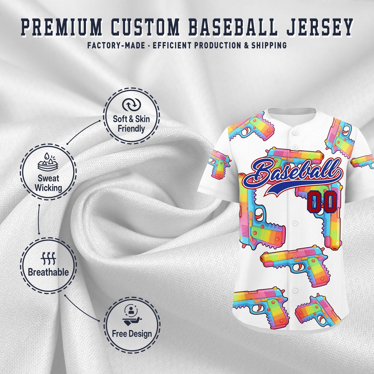 Custom Youth Baseball Jersey White Royal Blue Sugar-Coated Firepower Graffiti Pattern Hip-hop