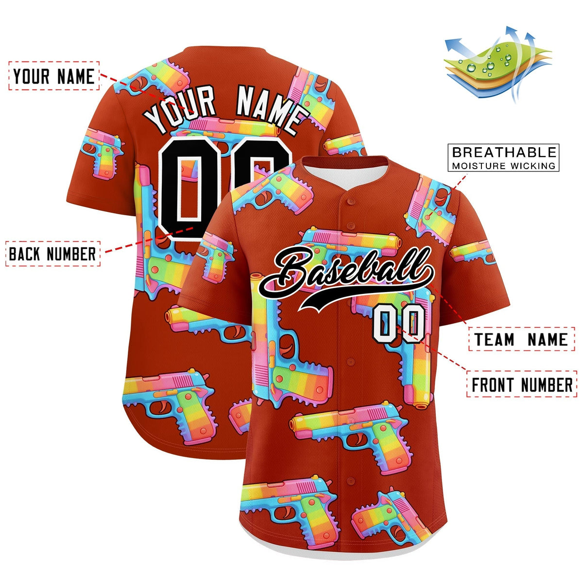 Custom Youth Baseball Jersey Dark Orange Black Sugar-Coated Firepower Graffiti Pattern Hip-hop