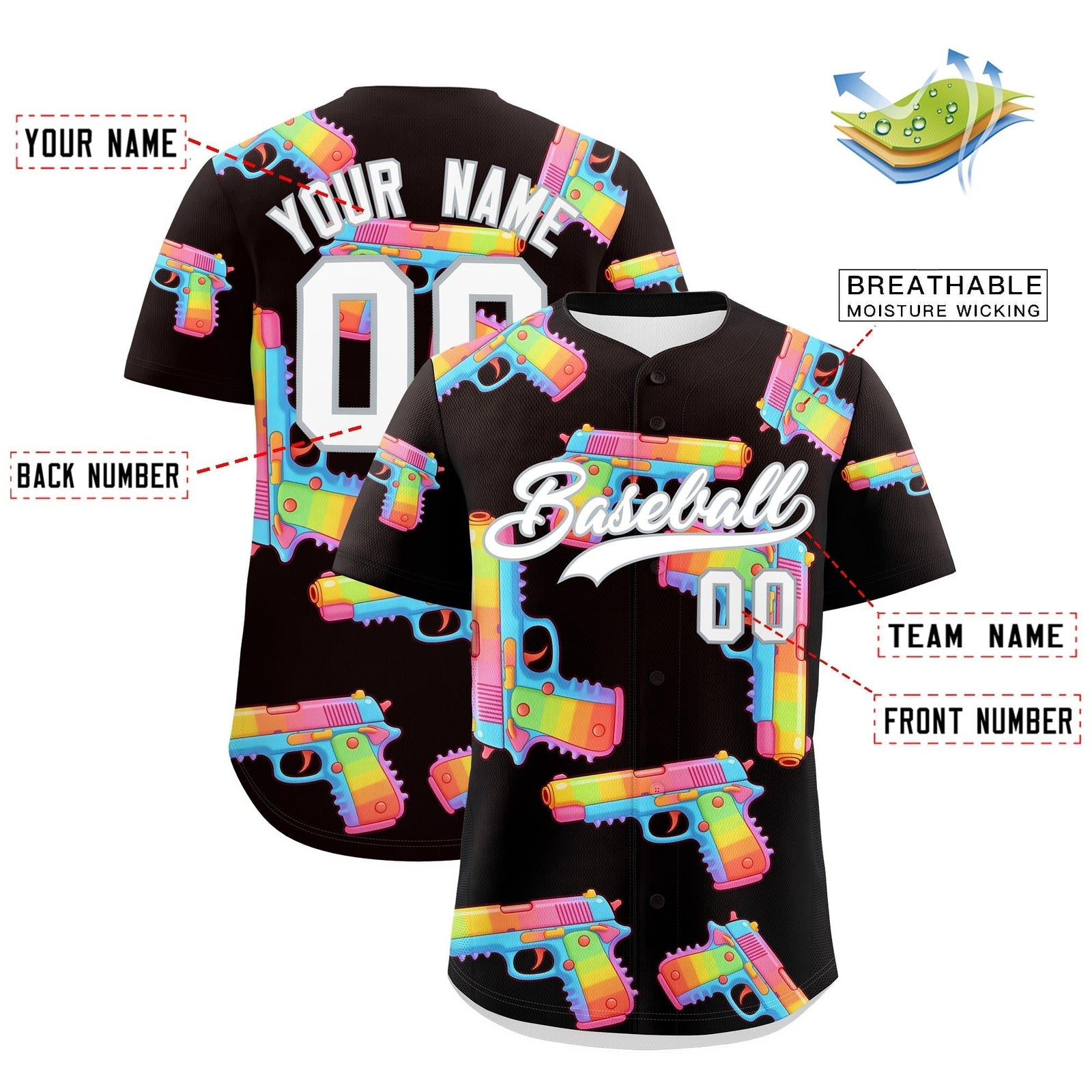 Custom Youth Baseball Jersey Brown White Sugar-Coated Firepower Graffiti Pattern Urban Fashion