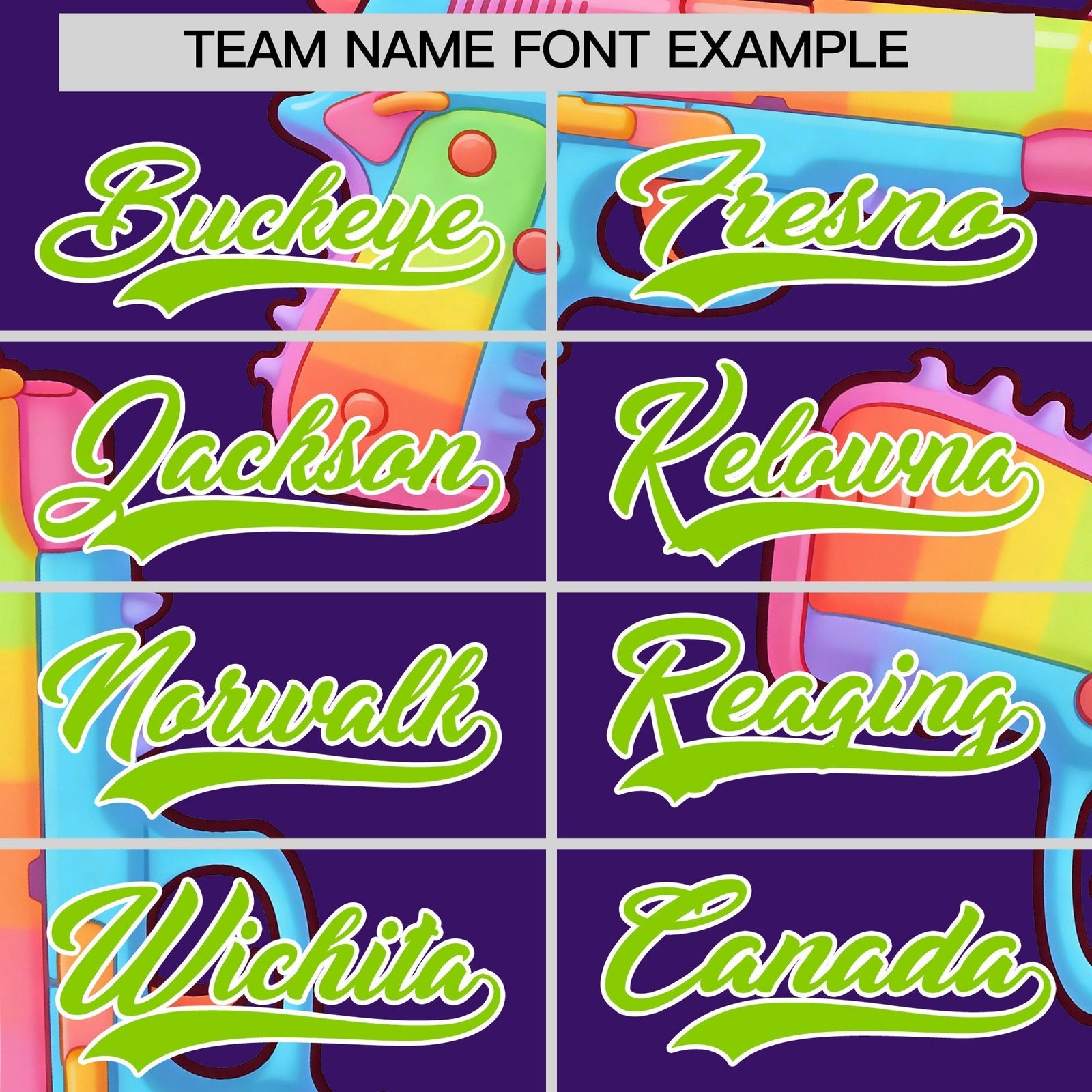 Custom Youth Baseball Jersey Purple Neon Green Sugar-Coated Firepower Graffiti Pattern Urban Fashion