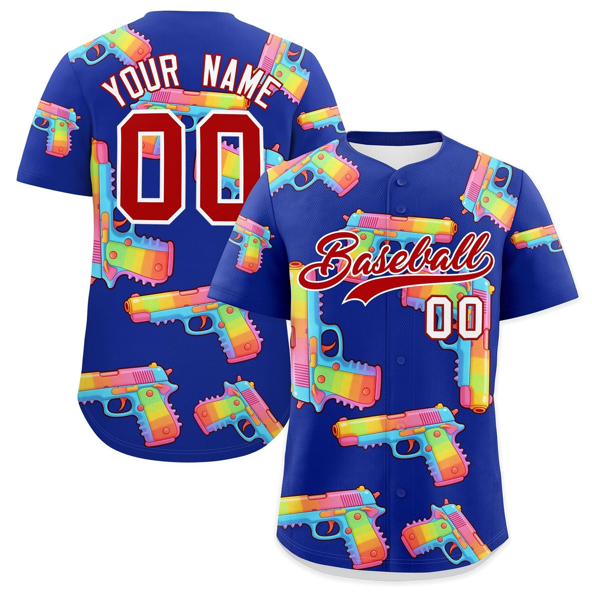 Custom Youth Baseball Jersey Royal Blue Red Sugar-Coated Firepower Graffiti Pattern Urban Fashion