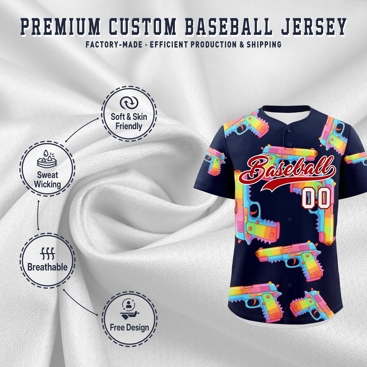 Custom Youth Baseball Jersey Navy Red Sugar-Coated Firepower Graffiti Pattern Street Style