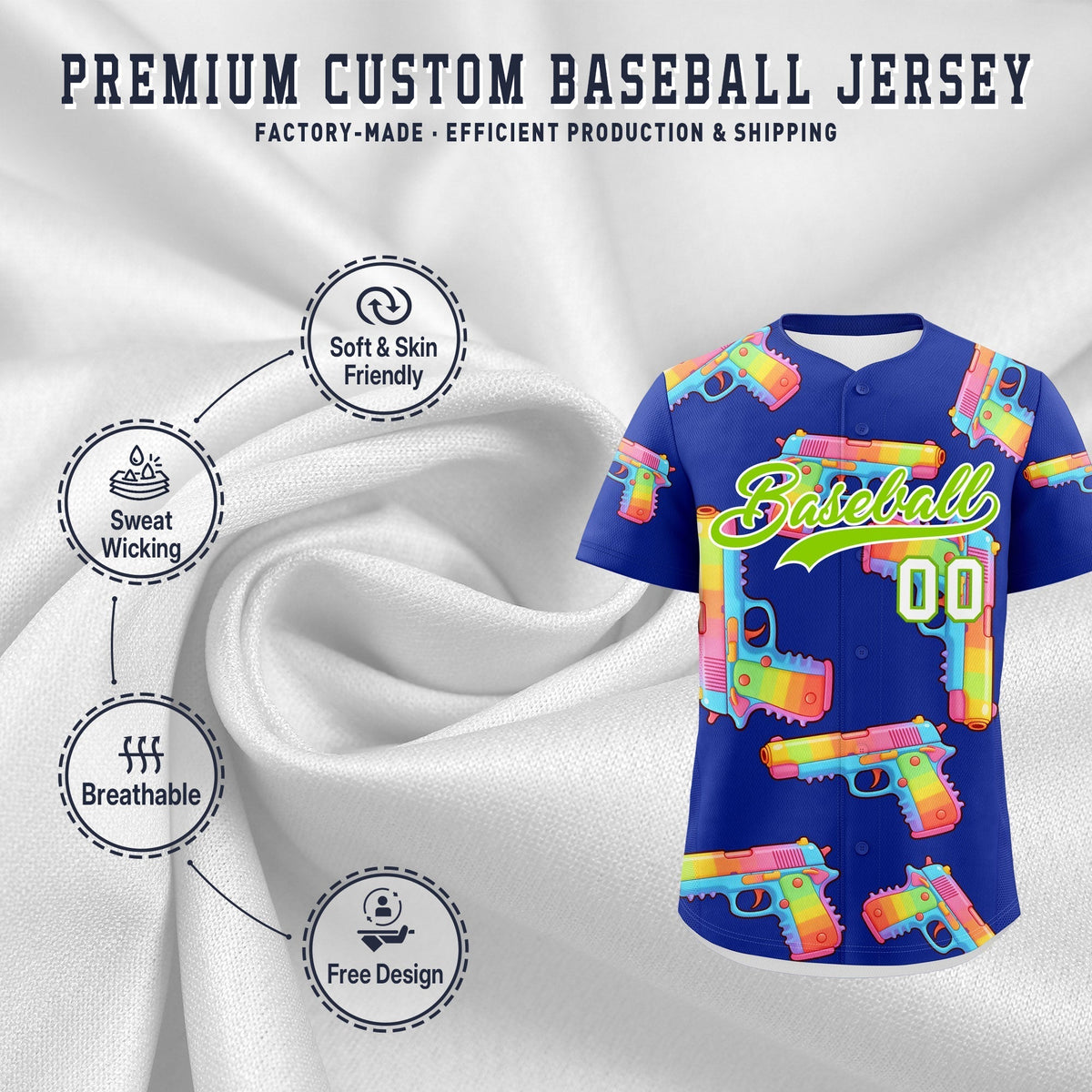 Custom Youth Baseball Jersey Royal Blue Neon Green Sugar-Coated Firepower Graffiti Pattern Hip-hop