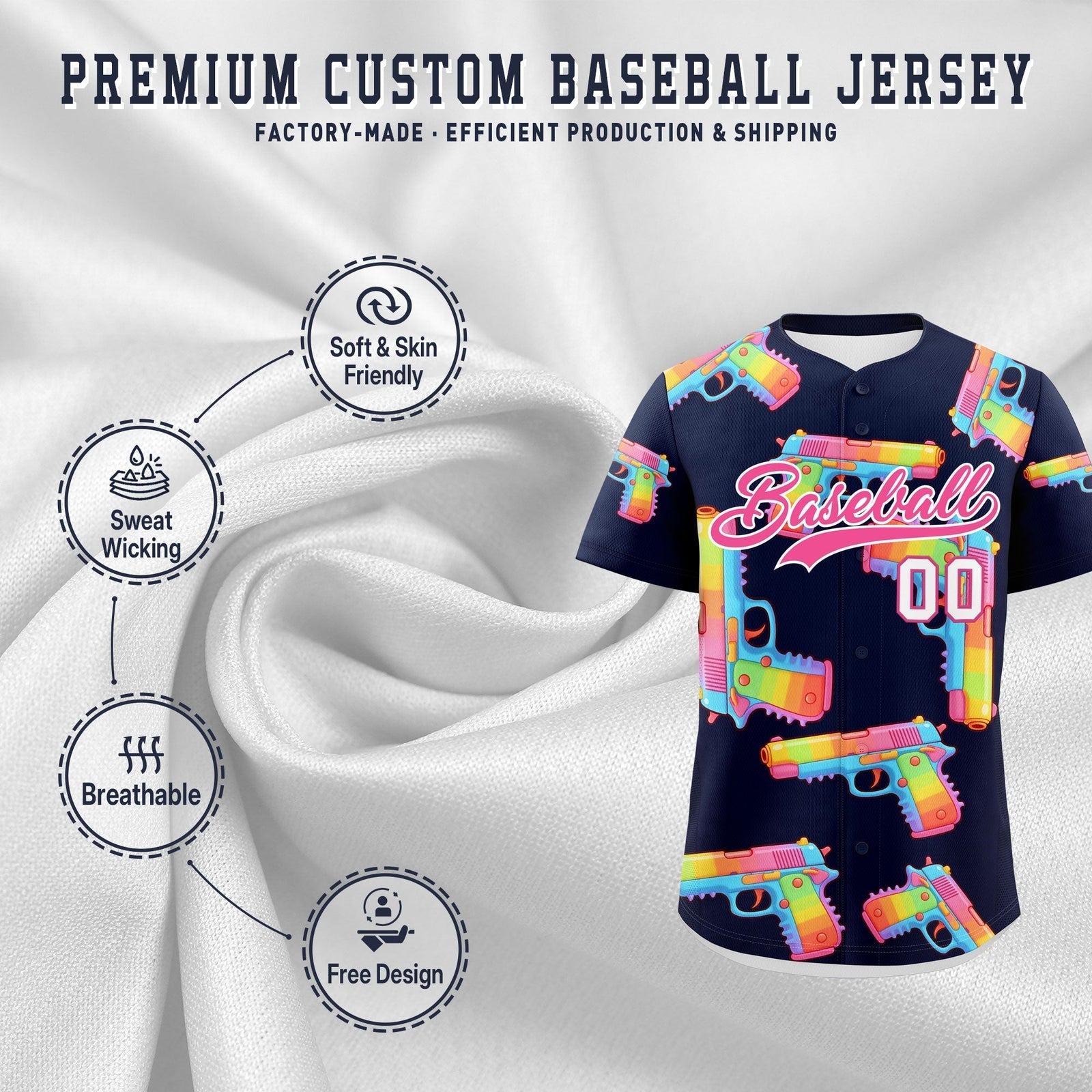 Custom Youth Baseball Jersey Navy Pink Sugar-Coated Firepower Graffiti Pattern Street Style