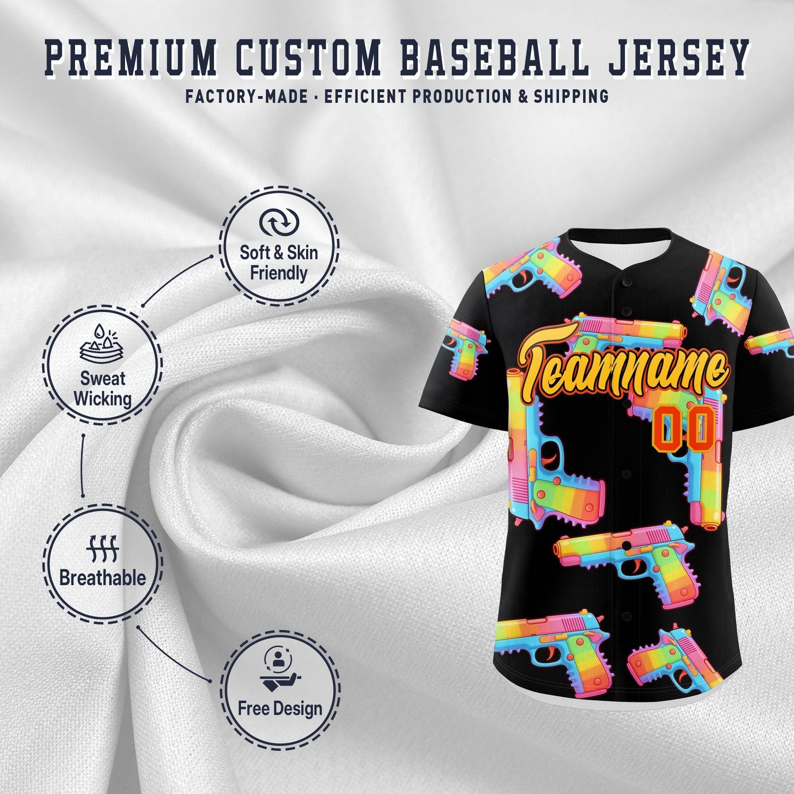 Custom Youth Baseball Jersey Black Yellow Sugar-Coated Firepower Graffiti Pattern Hip-hop