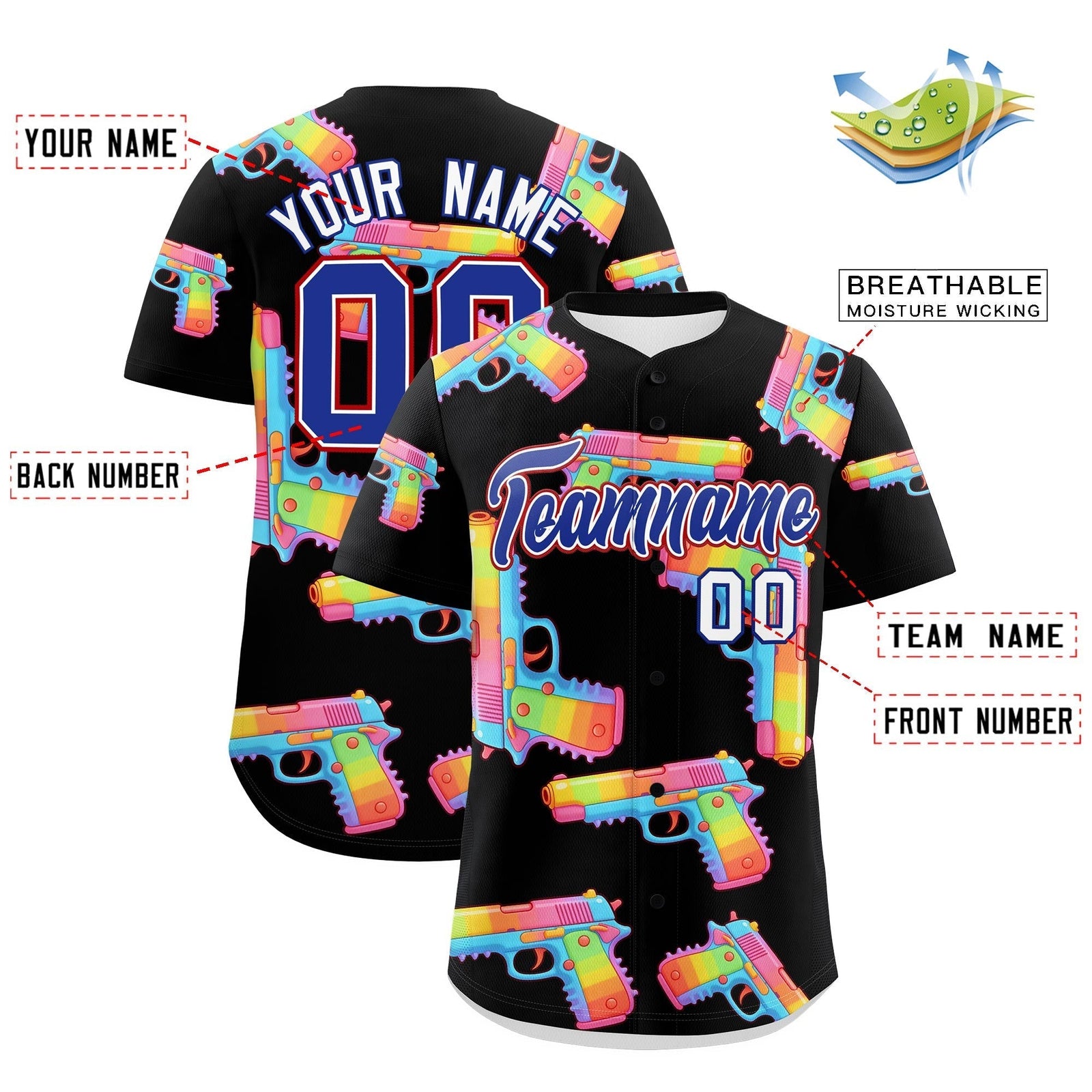 Custom Youth Baseball Jersey Black Royal Blue Sugar-Coated Firepower Graffiti Pattern Street Style