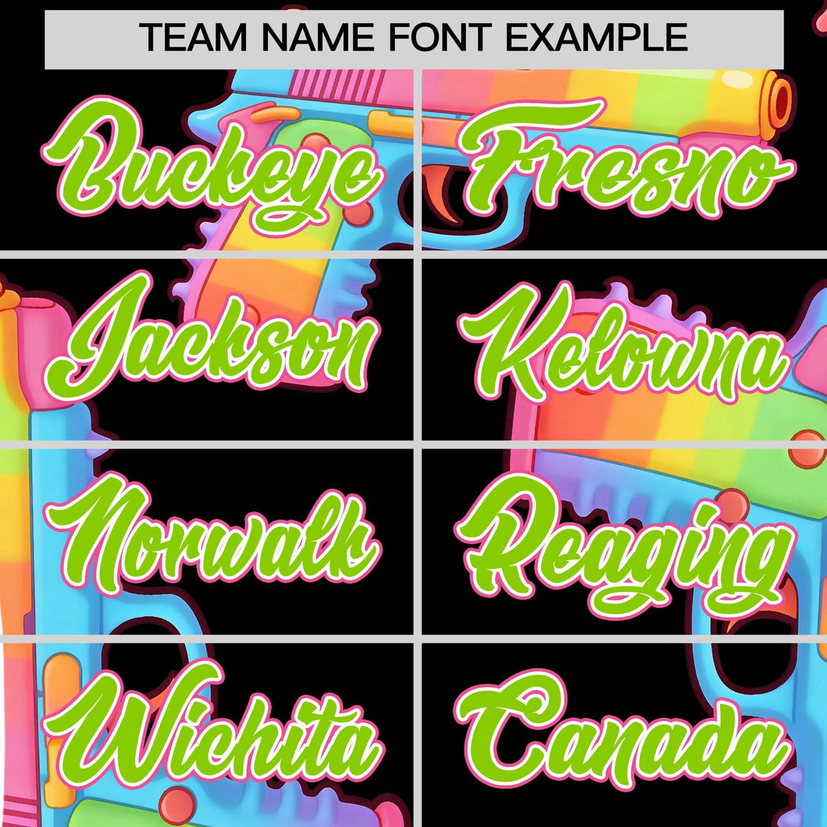 Custom Youth Baseball Jersey Black Neon Green Sugar-Coated Firepower Graffiti Pattern Street Style