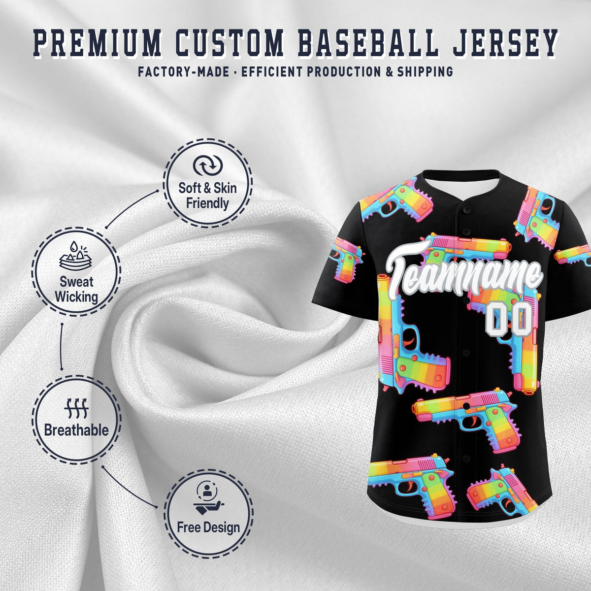Custom Youth Baseball Jersey Black White Sugar-Coated Firepower Graffiti Pattern Hip-hop